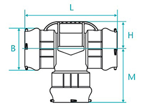Desenho técnico Tê com bolsas para tubos PVC PBA
